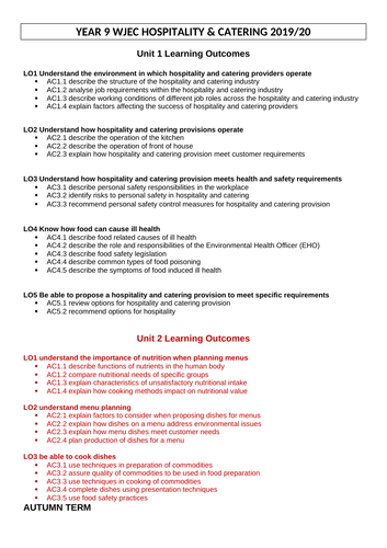 year 9 Hospitality and Catering SOW