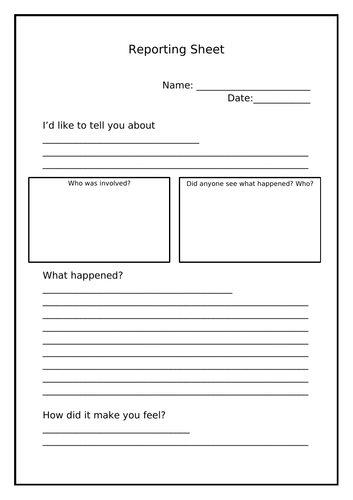Incident Reporting Sheet for Children