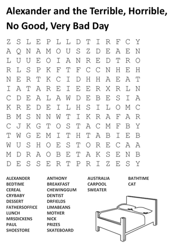 Alexander and the Terrible, Horrible, No Good, Very Bad Day Word Search