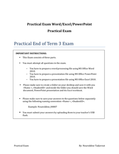 Y11 Practical Exam with answer for Word/Excel and PowerPoint 2010