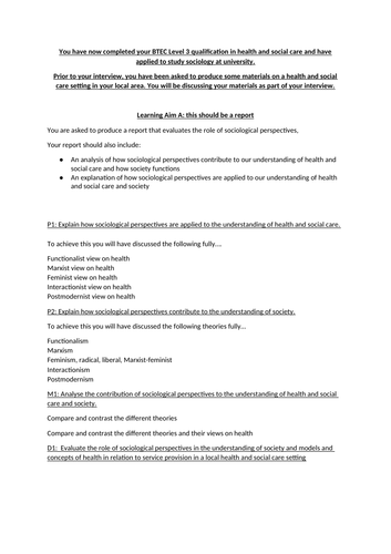 Unit 10 Sociological Perspective Checklist for Pass criteria