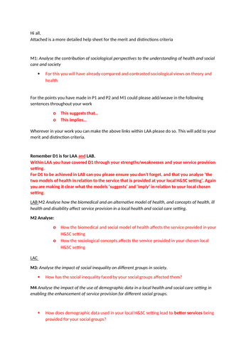 Unit 10 Sociological Perspective Checklist for Merit and Distinction criteria