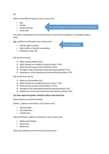 Unit 8 Promoting Public Health SUPPORT SHEET/WRITING FRAME M1 & D1