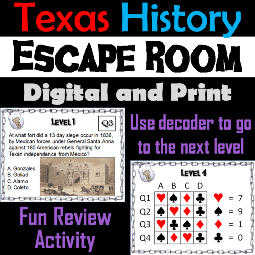 Texas History Activity: Escape Room Social Studies