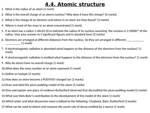 Atomic Structure 4.4 (AQA Separate Science Physics) Higher Tier (2019-2020)
