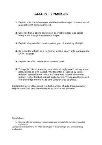 IGCSE PE 6 markers