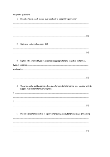 Chapter 8 - Skill Acquisition exam questions