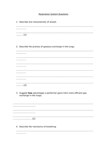 IGCSE PE - Chapter 2&3 - Respiration & Circulatory past Exam questions