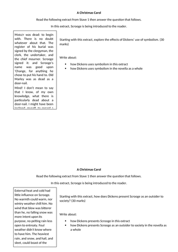 Twenty-Four A Christmas Carol practise extract questions AQA GCSE ...