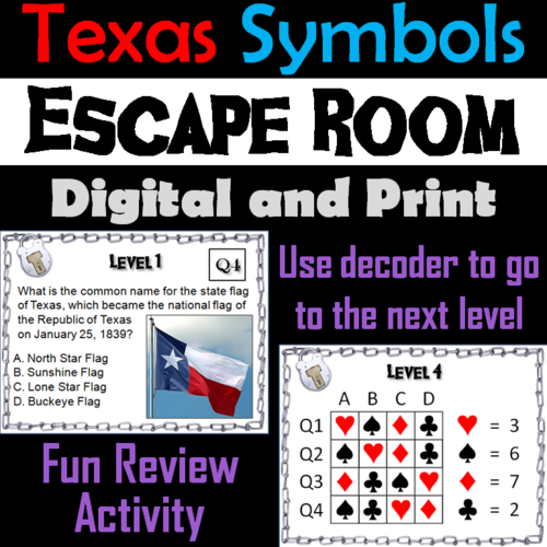 Texas Symbols Activity: Escape Room Social Studies