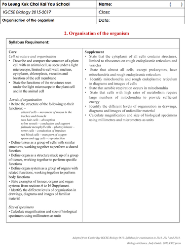 IGCSE cells and organisation