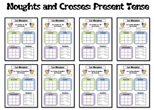 Morpions/ Noughts and Crosses- Grammar/Conjugation Game- Present tense- French KS3 to KS5