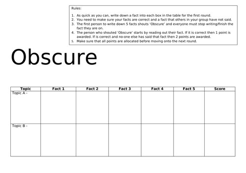 Obscure - Revision Game