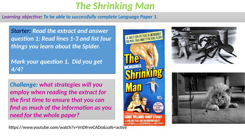 AQA Language Paper 1 - The Shrinking Man Questions 1-4 (3 lessons).