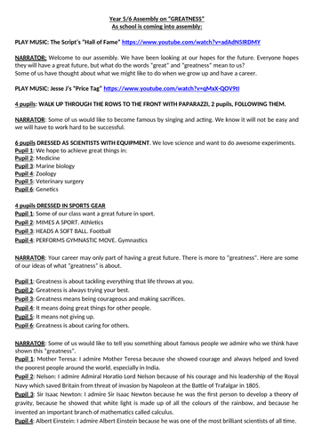 Assembly script suitable for Year 5 to 7