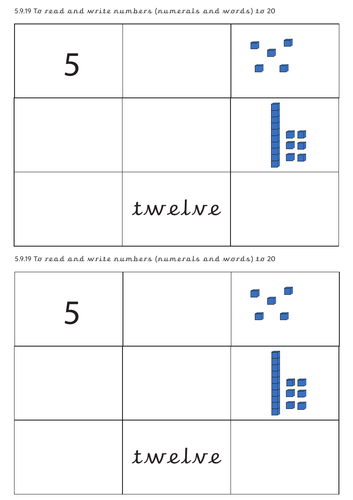 Number words and pictorial representation grid