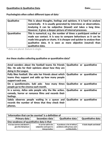 Qualitative and Quantitative Datain Psychology