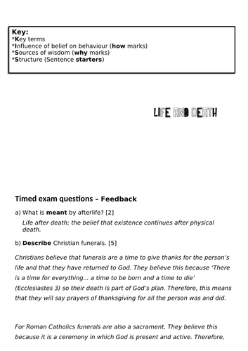 EDUQAS GCSE RS Route A Component 1 (Philosophy and Ethics) Life and Death Test C model answers