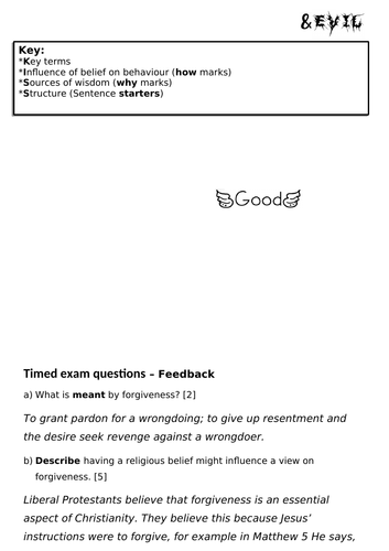 EDUQAS GCSE RS Route A Component 1 (Philosophy and Ethics) Good and Evil Test A model answers