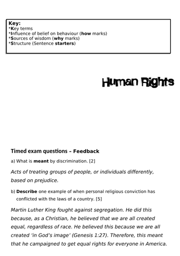 EDUQAS GCSE RS Route A Component 1 (Philosophy and Ethics) Human Rights Test model answers