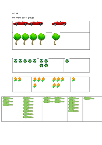 Year 1 Making Equal Groups Visual Worksheet