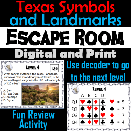 Texas Symbols and Landmarks: Escape Room Social Studies