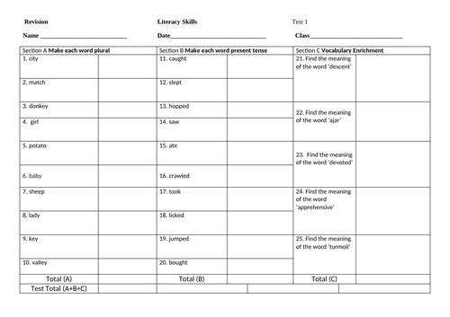 Year 5 Literacy Tests. 