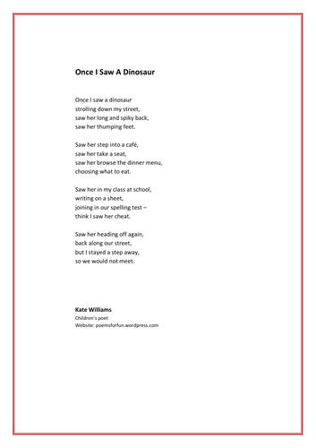 Dinosaur poem - 'Once I saw a Dinosaur'