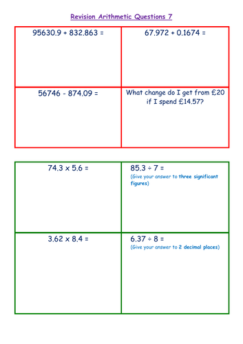 Revision Arithmetic Mixed Questions 2