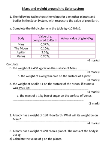 6.15.4 Mass and weight (AQA 9-1 Synergy)