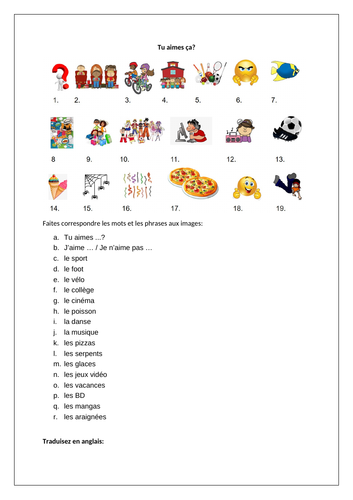 Personal Information Likes And Dislikes J Aime Je N Aime Pas Teaching Resources