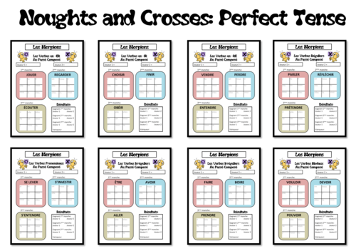 Morpions/Noughts and Crosses-Grammar/Conjugation Game-Perfect Tense-French KS3 to KS5