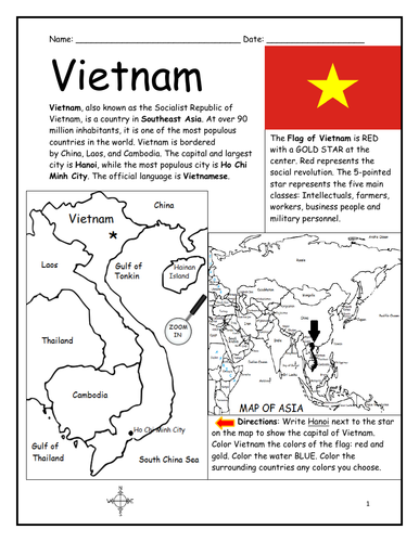 vietnam introductory geography worksheet teaching resources