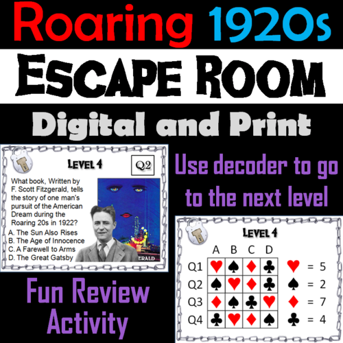 Roaring 1920s Activity: Escape Room Social Studies (Roaring 20s Game)