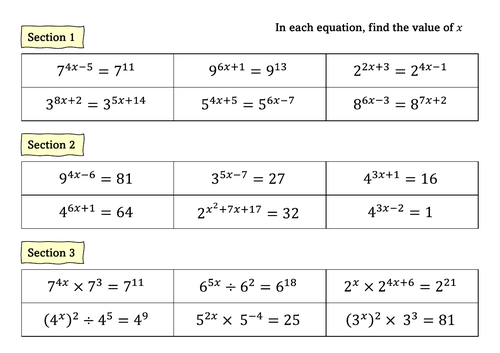 Exponential Equations (Index Laws)