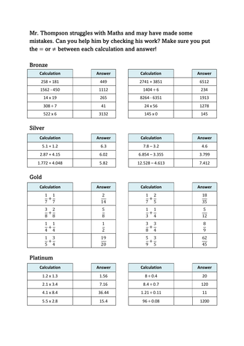 equal to and not equal to symbols worksheet teaching
