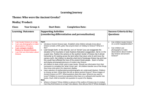 Ancient Greece medium term plan