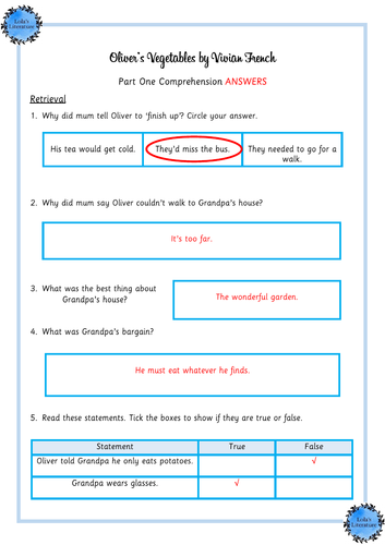 Oliver's Vegetables Comprehensions - PDF