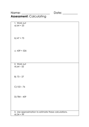 KS3 Assessment - Calculating - Low ability 