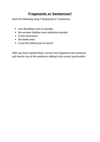 Introduction to fragments and sentences