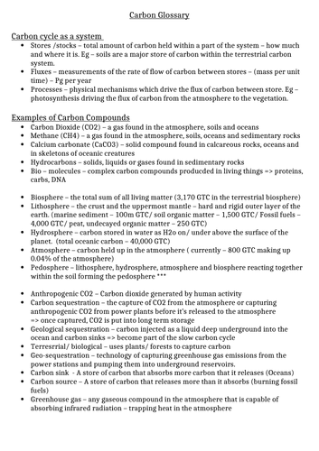 A-Level Geography Carbon cycle glossary