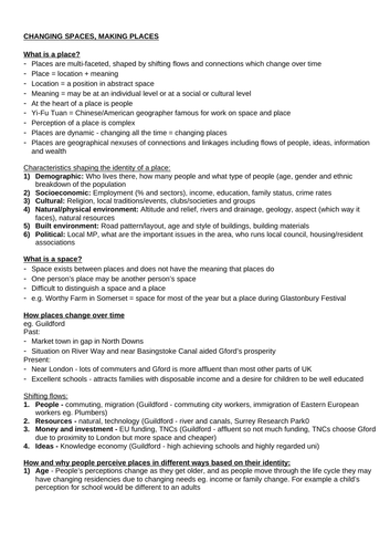A level Geography Changing places