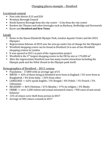 A-Level Geography CP Stratford C/S