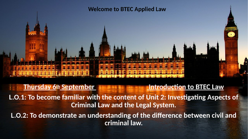 BTEC Applied Law Unit 2 First three lessons - parliament and law-making