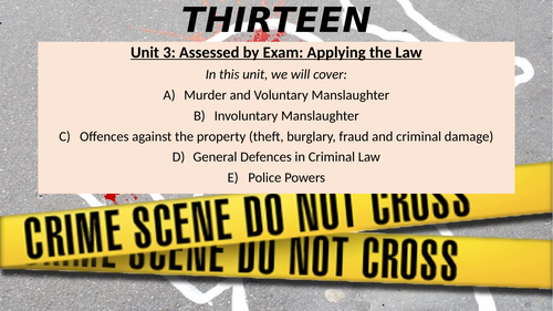 Unit 3 BTEC Applied Law Whole lessons on Murder, Voluntary Manslaughter and Involuntary Manslaughter