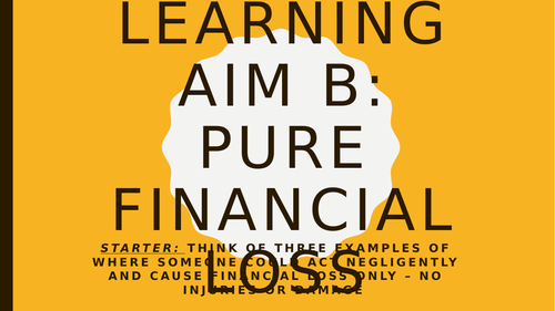 Aspects of Tort Law. Economic Loss and negligent misstatement. BTEC Applies Law. Unit 7.