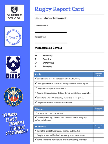 Student Sports Report Cards (Self assessment Tool, Track progress over time)
