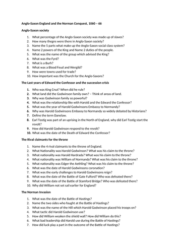 Edexcel Anglo-Saxon Knowledge/Recall Questions