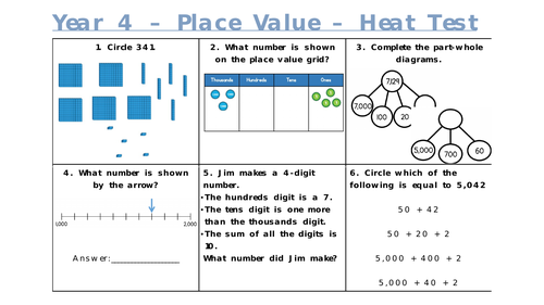 Year 4 Place Value Heat Test