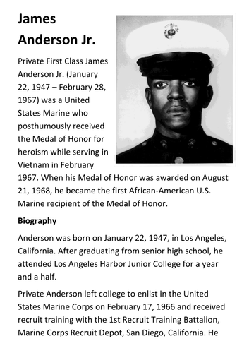 James Anderson Jr Vietnam Medal of Honor Handout